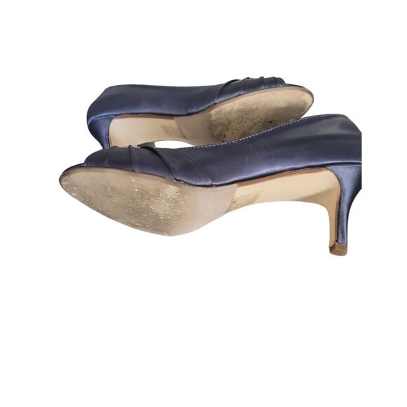 Benjamin Walk Women's Peep Toe Blue Satin Dress Casual Heels w/ Rhinestone Sz 10 - Picture 6 of 6